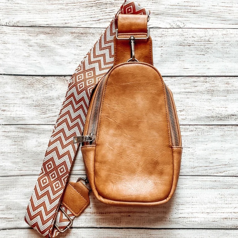 Vegan leather cross-body.  Cognac.  9 x 7 x 4 Great for everyday use.